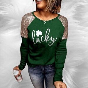 Green Sequin Sleeve 'Lucky' Women's Top